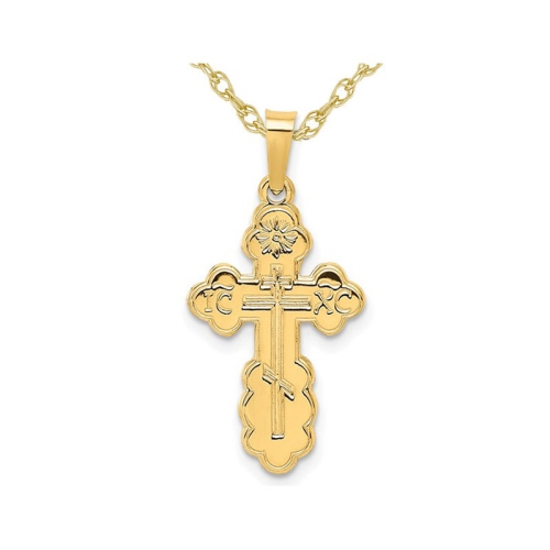 14K Yellow Gold Eastern Orthodox Cross Charm Pendant Necklace with Chain