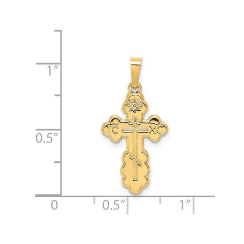 14K Yellow Gold Eastern Orthodox Cross Charm Pendant Necklace with Chain