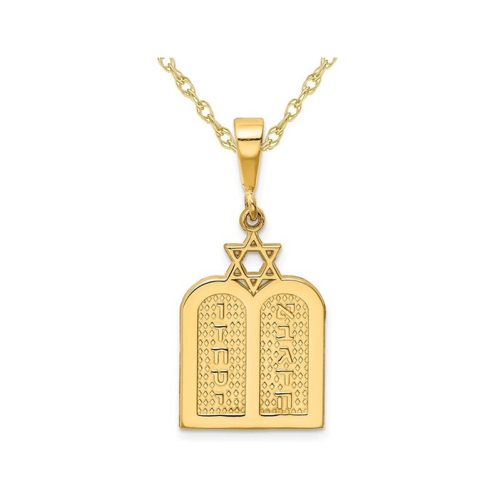 GEM AND HARMONY  Ten Commandments & Star Of David Pendant Necklace Charm In 14K Gold With Chain In Yellow