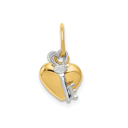 Heart and Key Pendant Necklace in 14K Yellow & White Gold with Chain