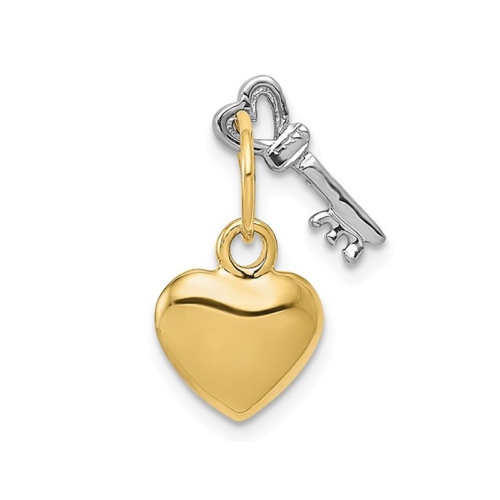 Heart and Key Pendant Necklace in 14K Yellow & White Gold with Chain
