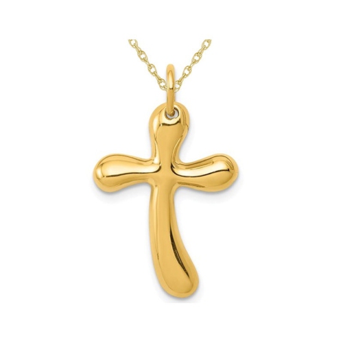 GEM AND HARMONY  14K Gold Freeform Cross Pendant Necklace With Chain In Yellow