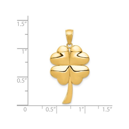 14K Yellow Gold Polished Clover Leaf Heart Pendant Necklace with Chain