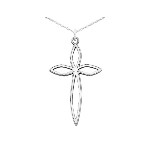 Laser Designed Cross Pendant Necklace in Sterling Silver with Chain