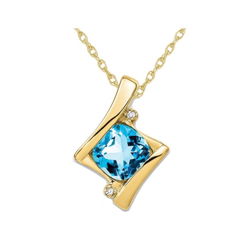 GEM AND HARMONY  1.25 Carat (Ctw) Blue Topaz Pendant Necklace In 14K Gold With Chain In Yellow