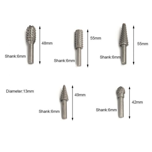 ISTAR Rotary Drill Bits Set Wood Carving File Rasp Drill Bit of 5Pcs, 1/4" 6mm Shank Tool Power Tools Woodworking Chisel Shaped Rotating Embossed