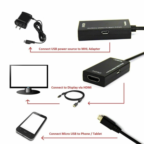 MHL Adapter Cable - Micro USB Male To HDMI Female For Samsung Galaxy Phones & Android Tablets