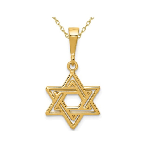 14K Yellow Gold Star Of David Pendant Necklace with Chain