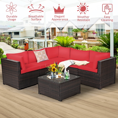 Costway 6PCS Patio Rattan Furniture Set Sectional Cushioned Sofa Deck
