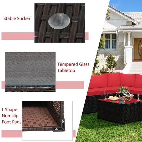 Costway 6PCS Patio Rattan Furniture Set Sectional Cushioned Sofa Deck