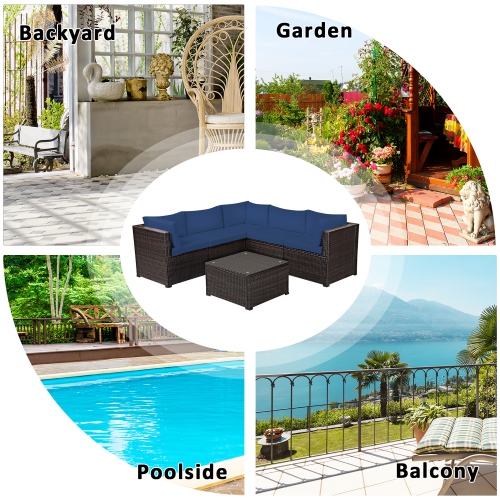 Costway 6PCS Patio Rattan Furniture Set Sectional Cushioned Sofa Deck