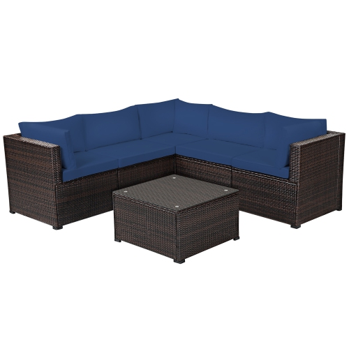 Costway 6PCS Patio Rattan Furniture Set Sectional Cushioned Sofa Deck