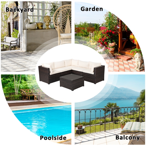 Costway 6PCS Patio Rattan Furniture Set Sectional Cushioned Sofa Deck