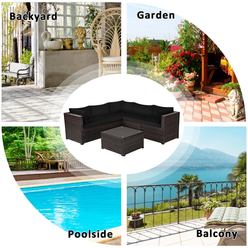 Costway 6PCS Patio Rattan Furniture Set Sectional Cushioned Sofa Deck