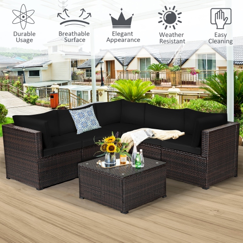 Costway 6PCS Patio Rattan Furniture Set Sectional Cushioned Sofa Deck