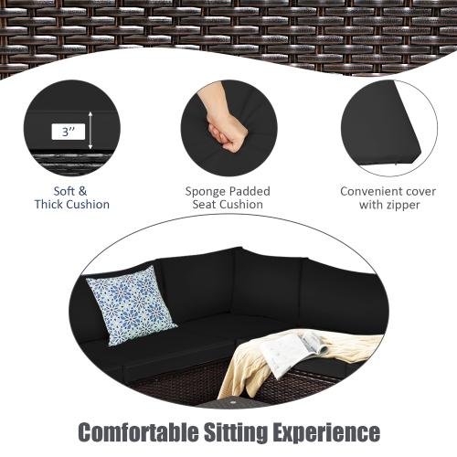 Costway 6PCS Patio Rattan Furniture Set Sectional Cushioned Sofa Deck