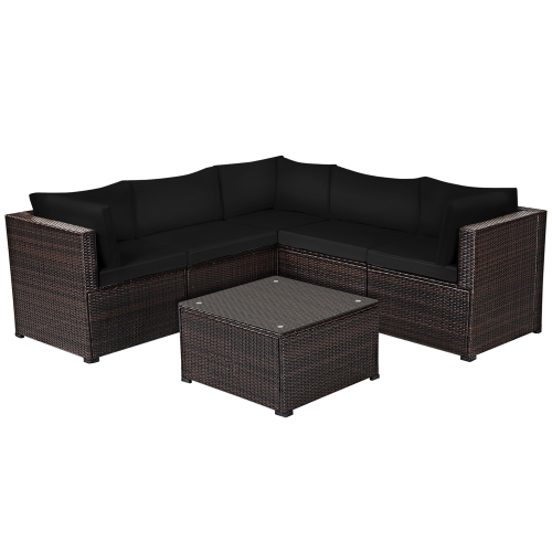 Costway 6PCS Patio Rattan Furniture Set Sectional Cushioned Sofa Deck