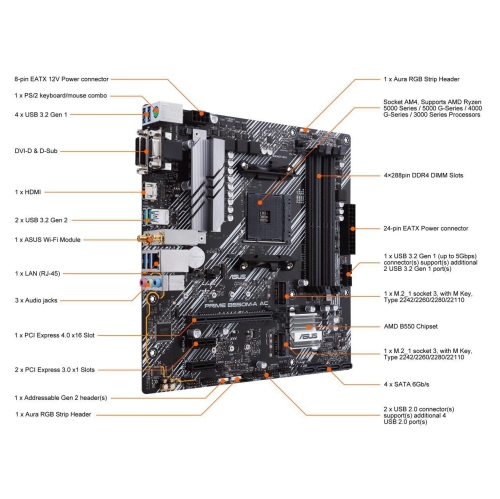 ASUS PRIME B550M-A/CSM Micro-ATX AM4 Motherboard with Wi-Fi
