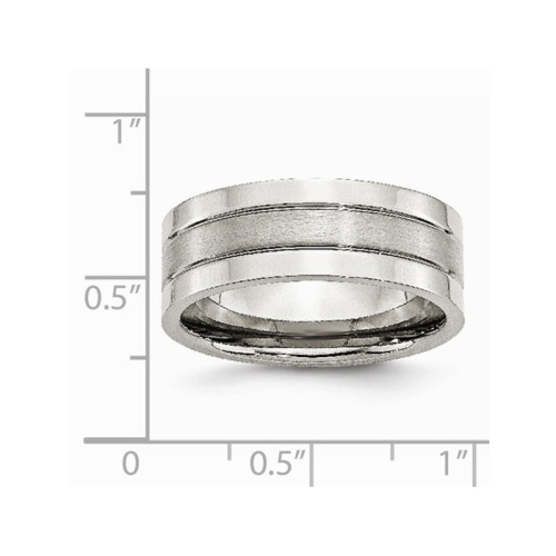 Mens Chisel 8mm Satin Stainless Steel Comfort Fit Wedding Band Ring