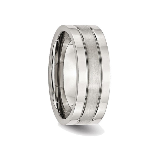 Mens Chisel 8mm Satin Stainless Steel Comfort Fit Wedding Band Ring