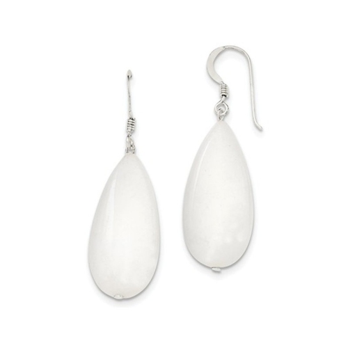 GEM AND HARMONY  Jade Tear Drop Earrings In Sterling Silver In White