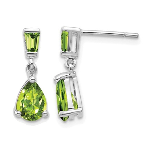 GEM AND HARMONY  1.20 Carat (Ctw) Peridot Dangle Earrings In 14K Gold In White