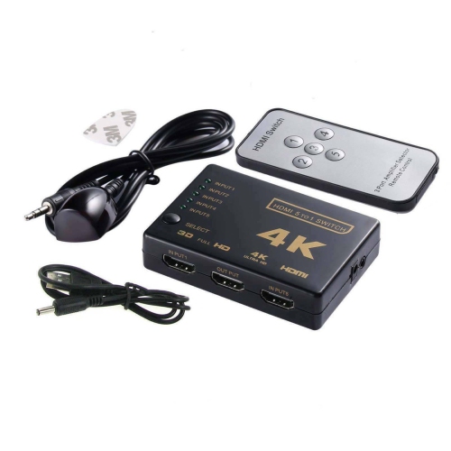 SAG  4K HDMI 2.0 Cable Splitter Switch Box Hub 3D Ir Remote Control 5X1 Power 5 to 1
