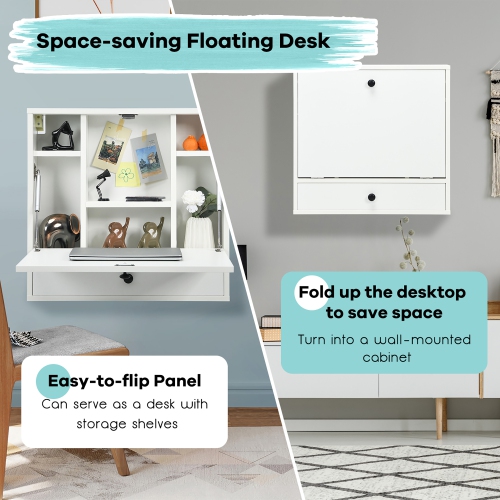 Costway Wall-Mount Floating Desk Foldable Space Saving Laptop Workstation