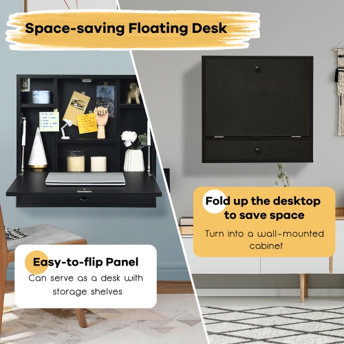 Costway Wall-Mount Floating Desk Foldable Space Saving Laptop Workstation
