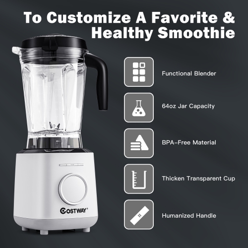 Costway 1500W Countertop Smoothies Blender 10 Speed w/ 6 Pre-Setting Programs