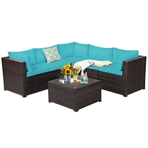 Costway 6PCS Patio Rattan Furniture Set Sectional Cushioned Sofa Deck