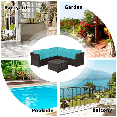 Costway 6PCS Patio Rattan Furniture Set Sectional Cushioned Sofa Deck