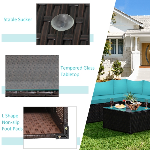 Costway 6PCS Patio Rattan Furniture Set Sectional Cushioned Sofa Deck