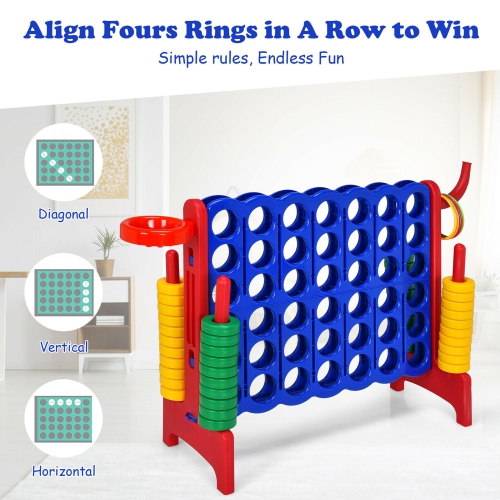 Jeu de 4 à la suite 76 cm, Jeu géant avec anneaux de basket-ball pour extérieur et intérieur Gymax