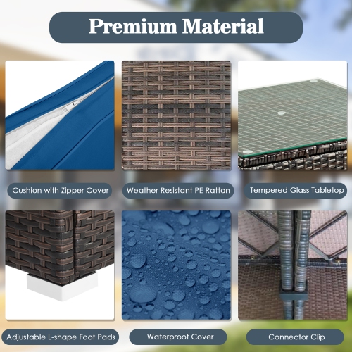 Meubles 5 Pièces de Marque Gymax en Rotin Pour Patio Ensemble de Canapés Ensemble De Meubles Avec Coussins Bleu Marine