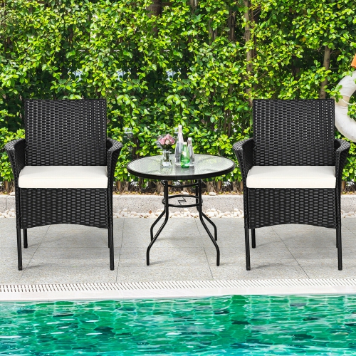Gymax 4PCS Patio Rattan Arm Dining Chair Cushioned Sofa Furniture Black