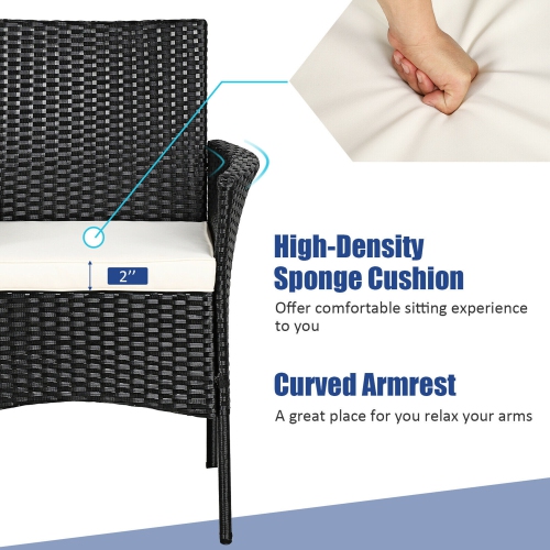 Gymax 4PCS Patio Rattan Arm Dining Chair Cushioned Sofa Furniture Black