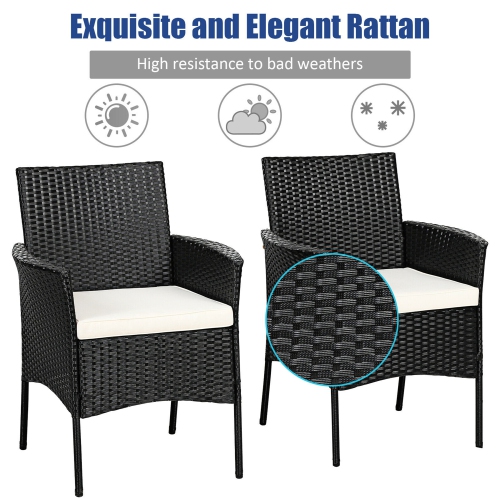 Gymax 4PCS Patio Rattan Arm Dining Chair Cushioned Sofa Furniture Black