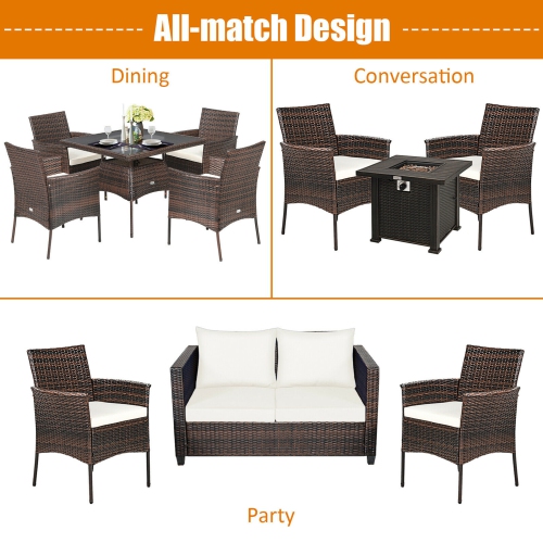 Gymax Patio 2PCS Rattan Arm Dining Chair Cushioned Sofa Furniture Brown