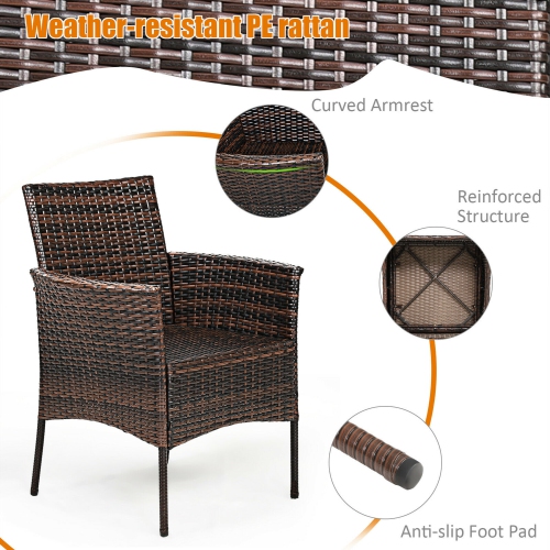 Gymax Patio 2PCS Rattan Arm Dining Chair Cushioned Sofa Furniture Brown