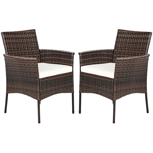 Gymax Patio 2PCS Rattan Arm Dining Chair Cushioned Sofa Furniture Brown