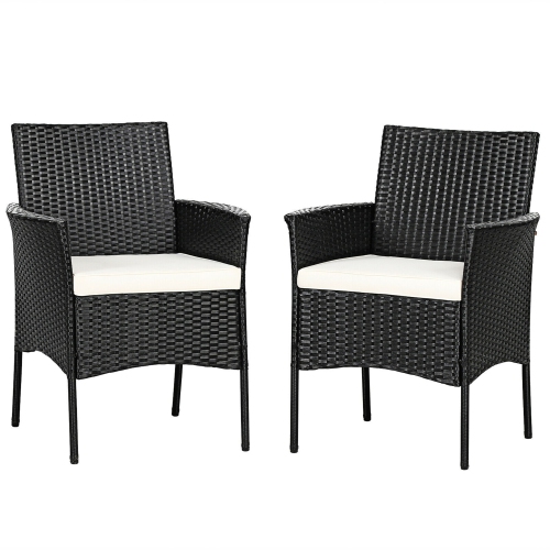Gymax 2PCS Patio Rattan Arm Dining Chair Cushioned Sofa Furniture Black