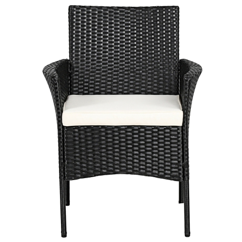 Gymax 2PCS Patio Rattan Arm Dining Chair Cushioned Sofa Furniture Black
