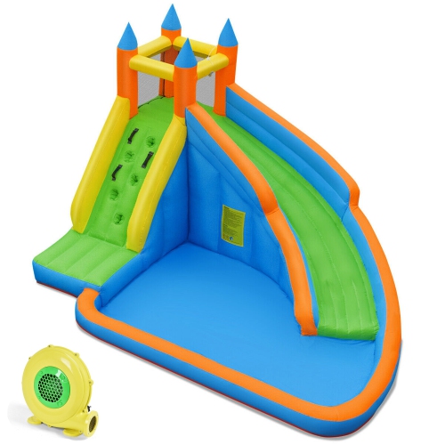 GYMAX  Inflatable Water Park Bounce House Climbing Wall Splash Pool W/480W Blower
