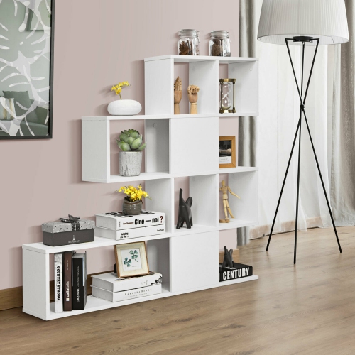 Gymax 5-Tier Bookshelf Corner Ladder Bookcase Display Storage Rack White