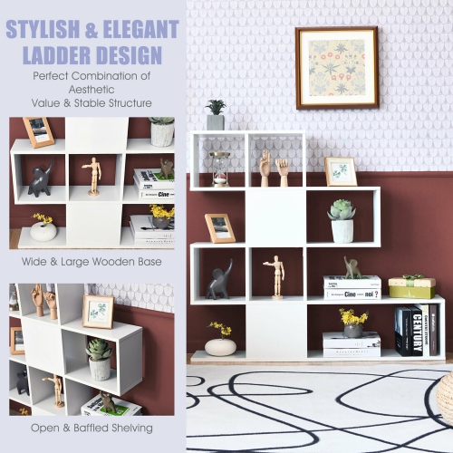 Gymax 5-Tier Bookshelf Corner Ladder Bookcase Display Storage Rack White