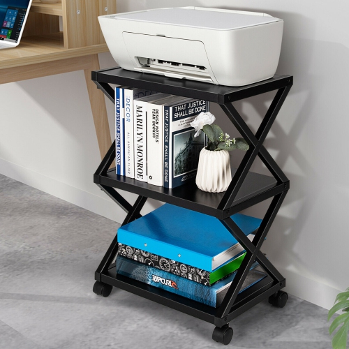 Gymax Mobile Printer Stand 3 Tier Storage Shelves Printer Cart w/ Pads