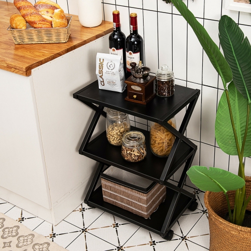 Gymax Mobile Printer Stand 3 Tier Storage Shelves Printer Cart w/ Pads