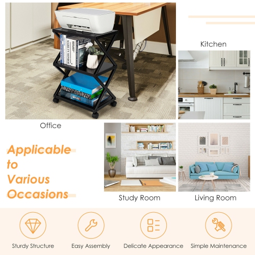 Gymax Mobile Printer Stand 3 Tier Storage Shelves Printer Cart w/ Pads