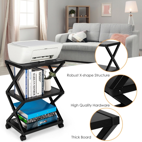 Gymax Mobile Printer Stand 3 Tier Storage Shelves Printer Cart w/ Pads